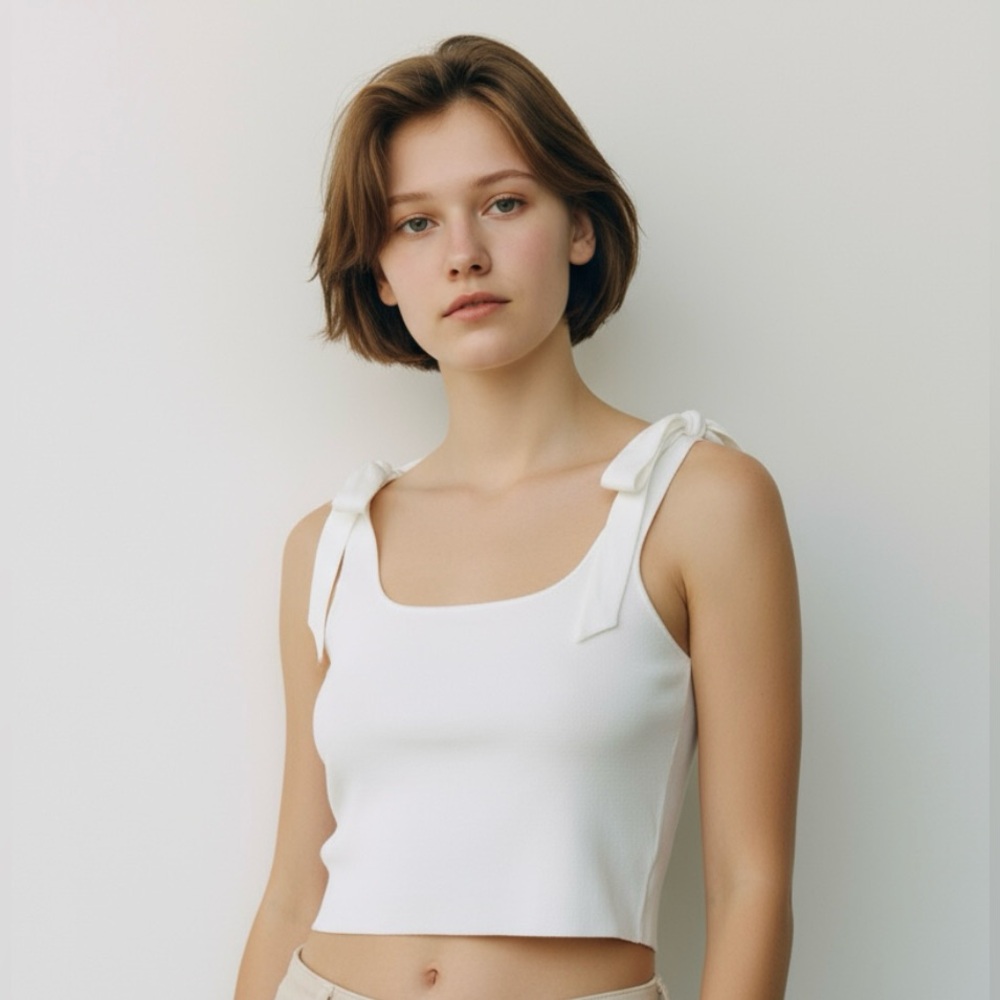 House of Harlow 1960 White Knit bow Strap Tank(Medium)
